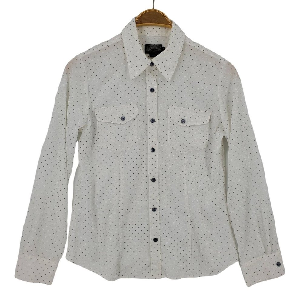 Pendleton White Blue Polka Dot Long Sleeve Button Up Shirt